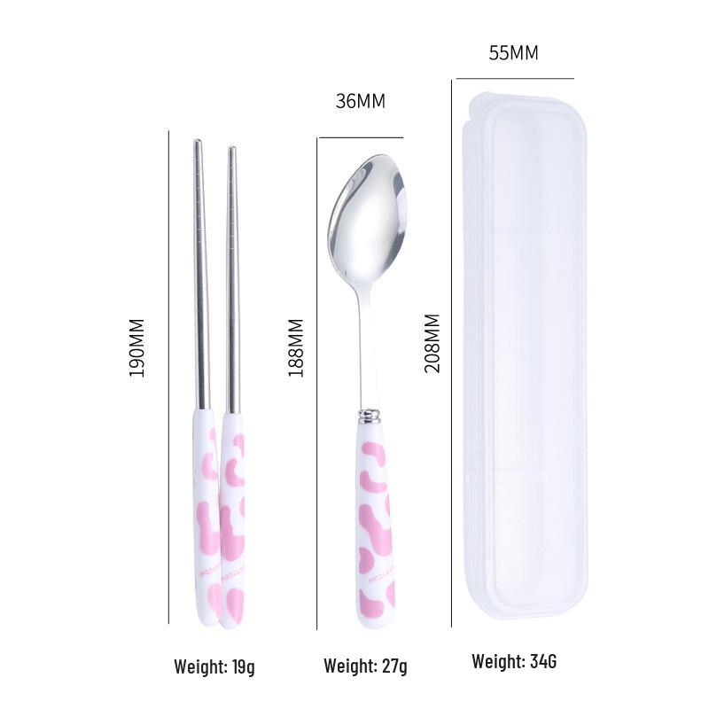 Ins Style Cartoon Stainless Steel Cutlery Set: Portable Chopsticks, Spoon & Fork for Students & Travel