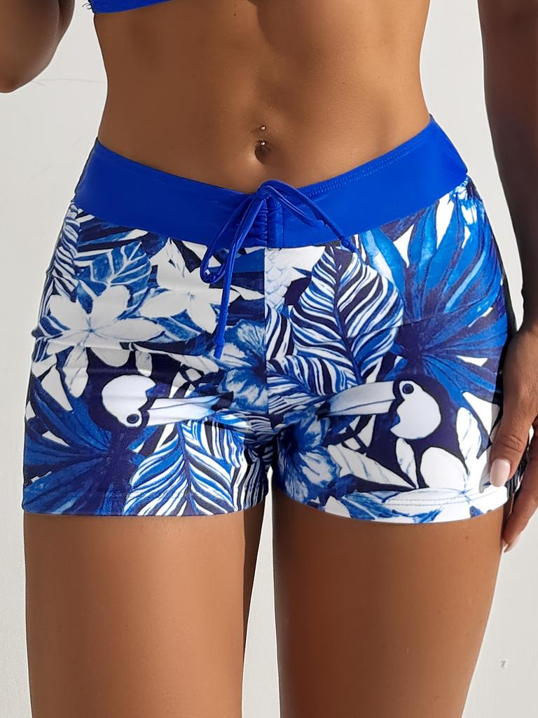 Bikini de Dos Piezas con Estampado de Bloques de Color de Moda con Cordón en el Pecho y la Cintura Moda Para Vacaciones