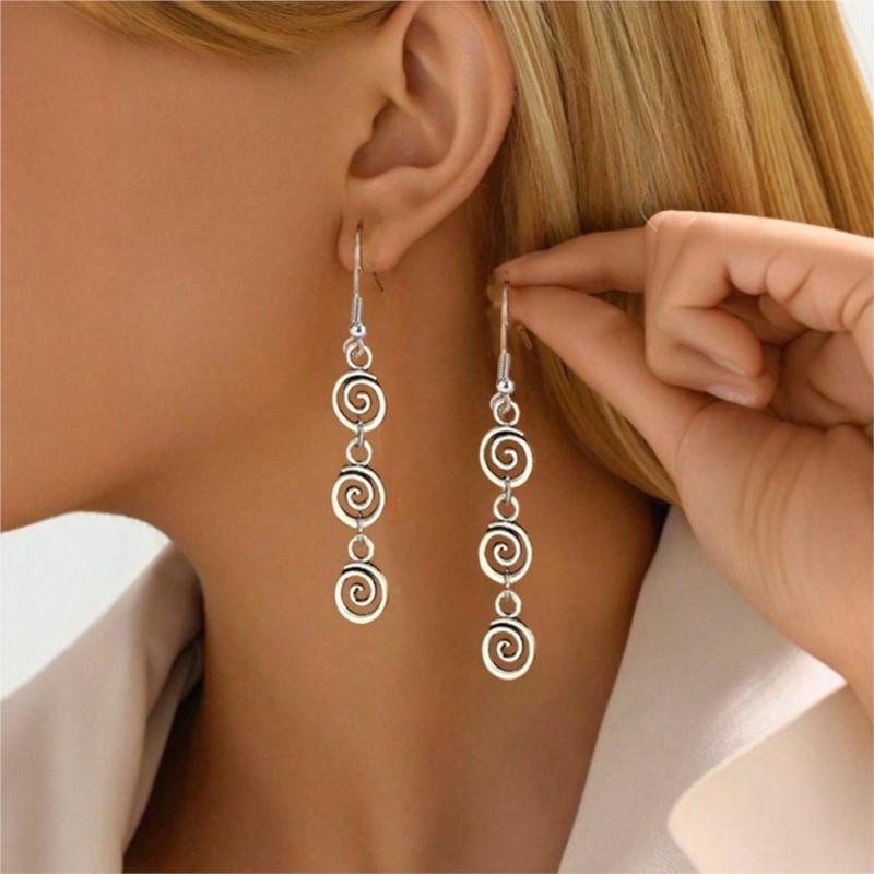 1 Paio di Orecchini Pendenti a Spirale Retrò per Donna Vintage Argento Minimalista Creativi Gioielli da Festa Regali