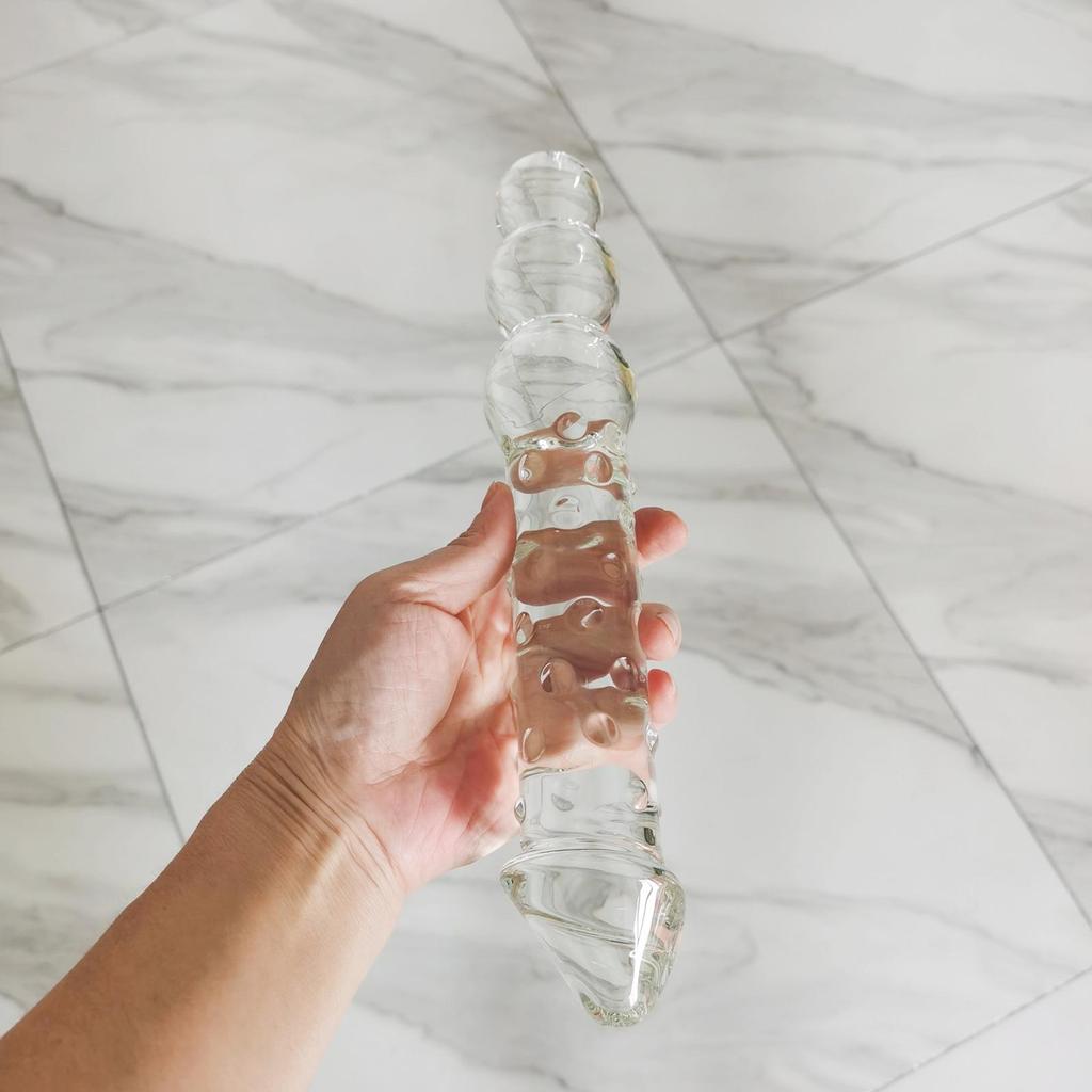 VaHppy Large Glass Anal Plugs Double-ended Anal Pulling Beads Rounded Rransparent Sex Toys Masturbators For Women Gay Dildos