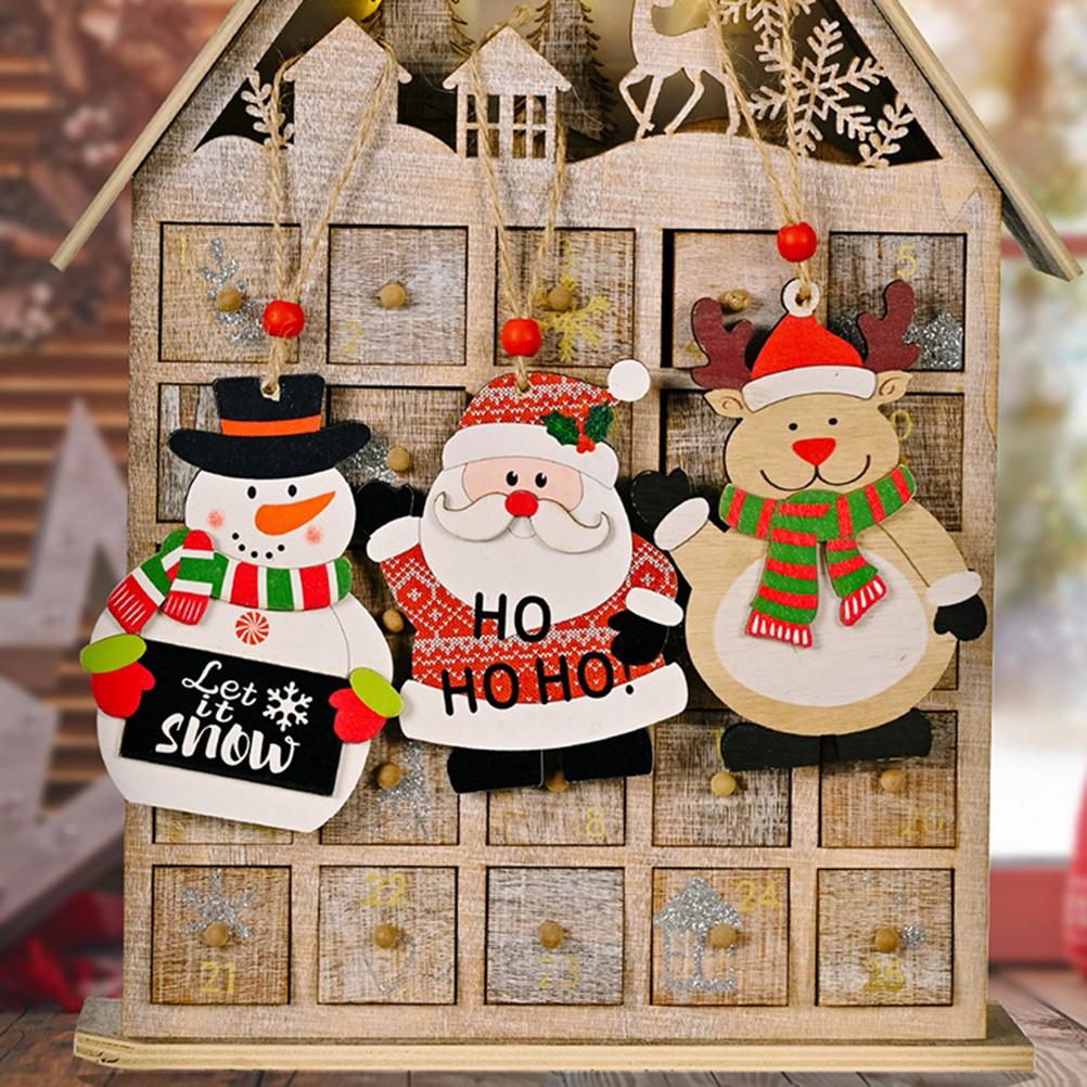 3Pcs Christmas Printing Wooden Pendant Christmas Tree Decoration Window Table Window Mall Party  Decoration