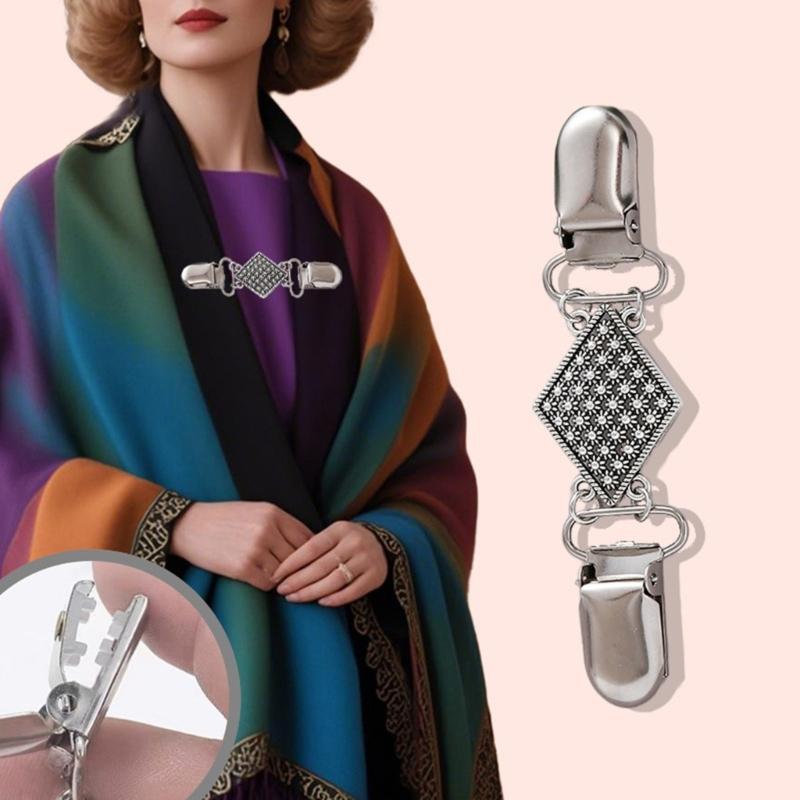 Floral Sweater Clip for Cardigans and Shawls, Vintage Silver Tone Collar Clasp With Paired Spring Closures for Scarves Dresses and Open Front Styling