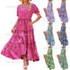 New spring and summer women's clothing bubble sleeves floral fashion and thin pleated long printed dress