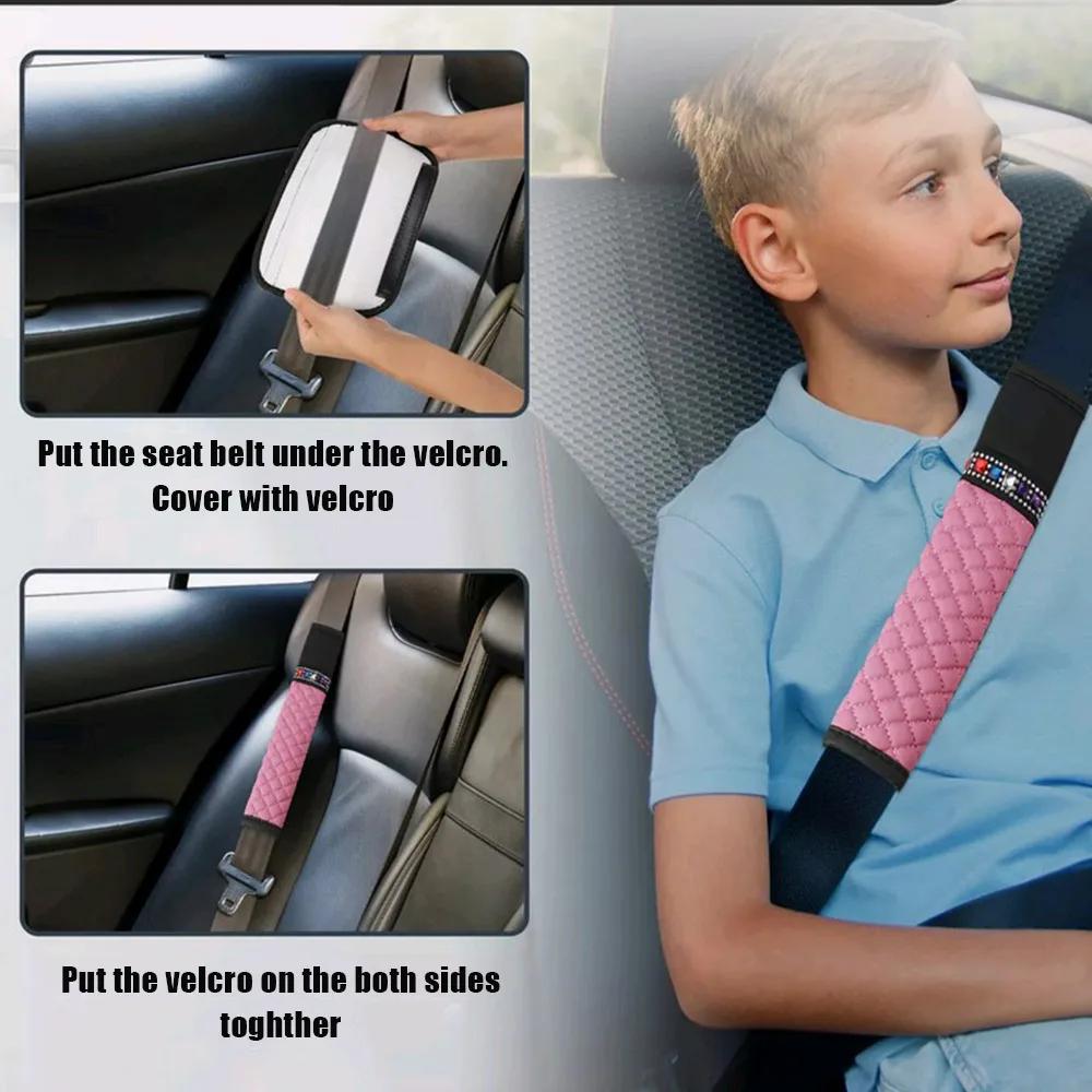 1Pc Universal Car Leather Diamond Rhinestone Seat Belt Cover Breathable Braided Plaid Auto Shoulder Protector Car Accessories
