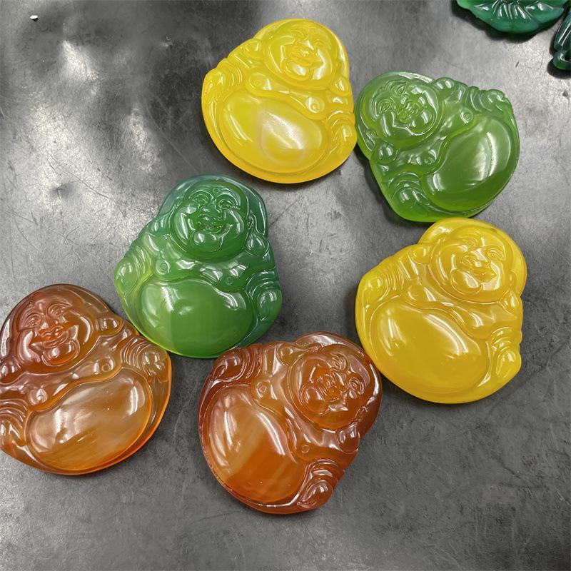 Jade Red Agate Maitreya Buddha Pendant - 38mm Green Chalcedony with Yellow Agate Big-Bellied Buddha Design Approx. 33*38mm (Clearance)