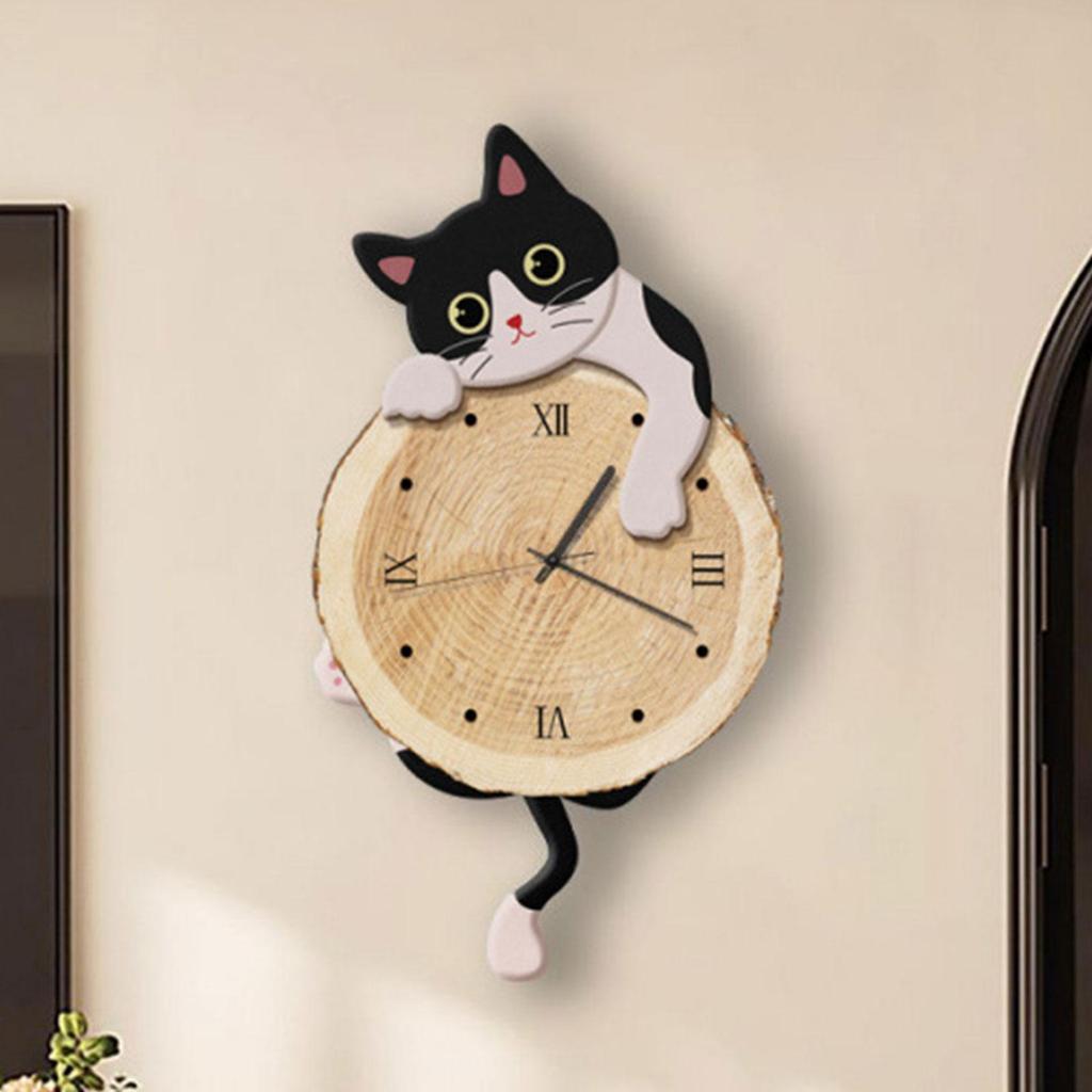 Cute Wooden Wall Clock Non Ticking Silent Hanging Clock for Home Living Room Dining Room Kids Bedroom Decoration