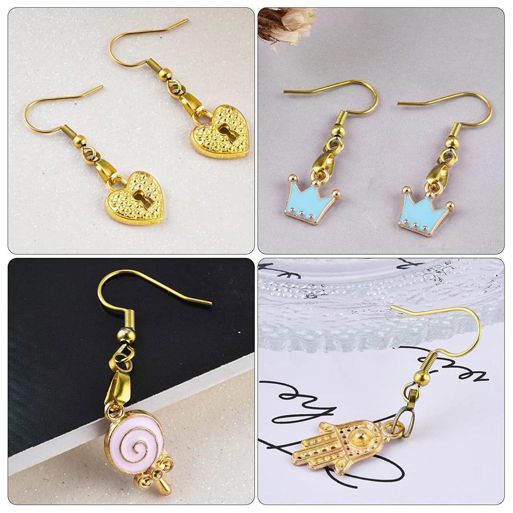 100 Pcs Earring Hooks Wire Buckle Fish Hooks Pendant Connectors Clip Clasps Earplugs for DIY Jewelry Making Crafts