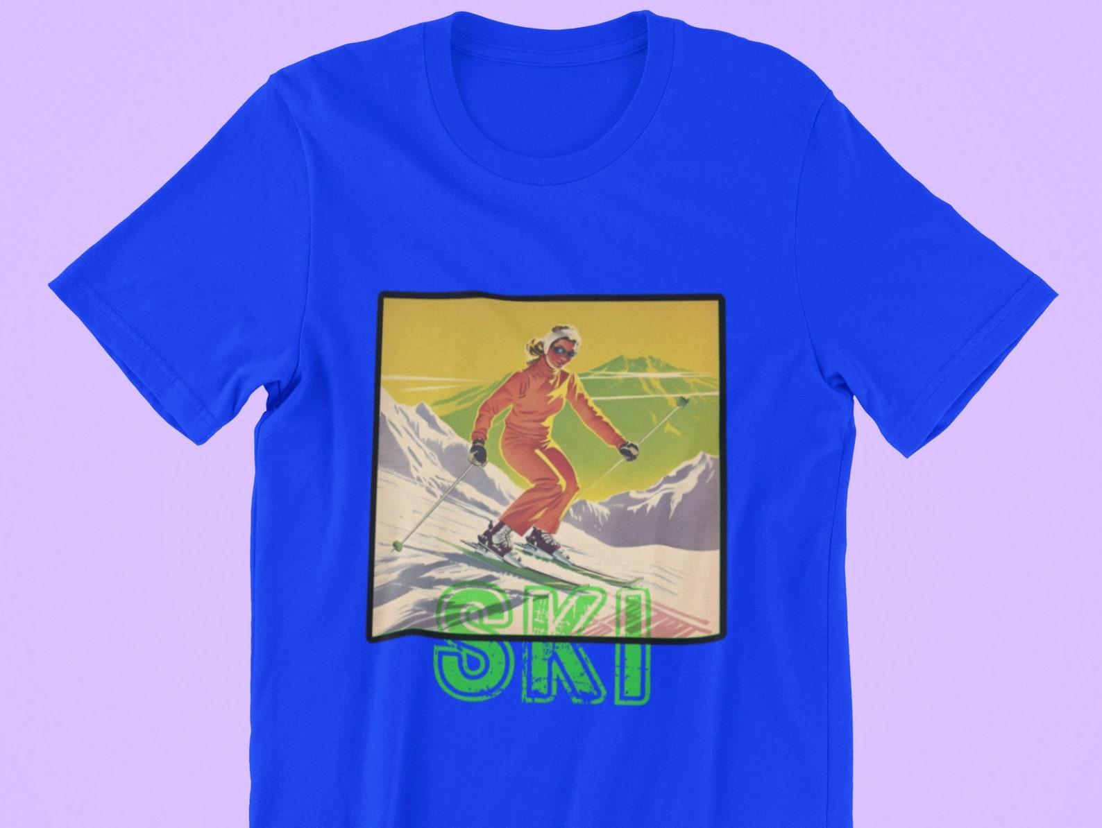 Vintage Skiing T-Shirt: Retro Ski Poster Art, Unisex Cotton Tee L