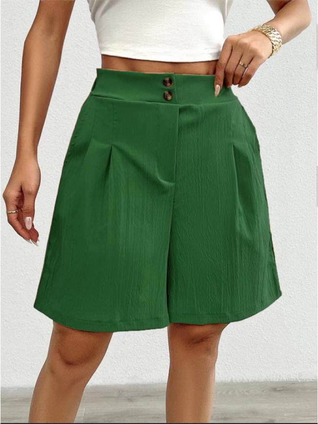 

2026 Summer High-Waist Solid Color Women s Shorts - European & American Style XXL зелений