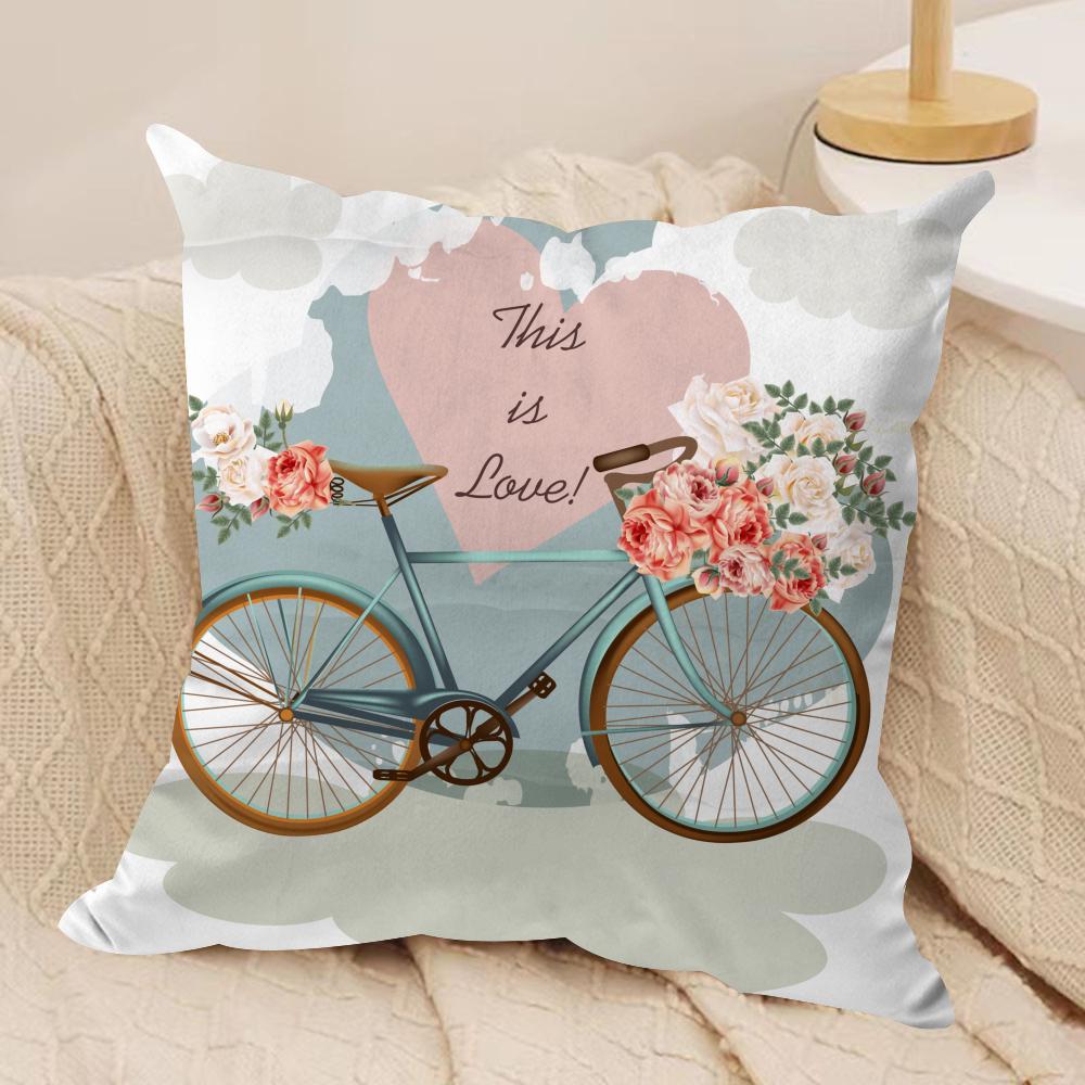 Country Flower Bicycle Cushion Cover Soft Plush Throw Pillow Cover  DoubleSided Printed Cushion Case  Cozy Sofa  Home Decor 30x30cm