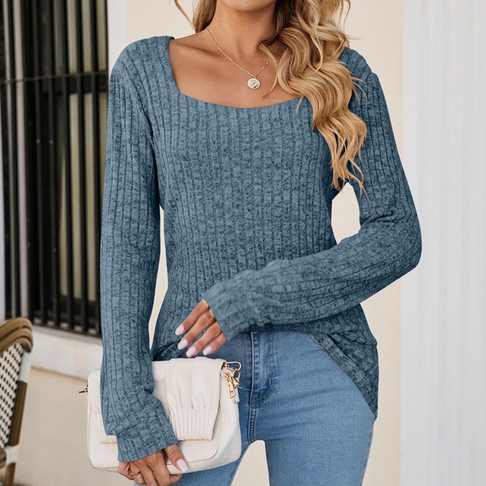 

Женские рубашки с длинным рукавом Осенние свитера Легкие повседневные туники XL синий