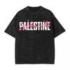 Streetwear Washed T Shirt Palestine Word Arabic And English Cotton T-Shirts Fashion Tee Shirt Man Summer Y2K Retro Design Tops