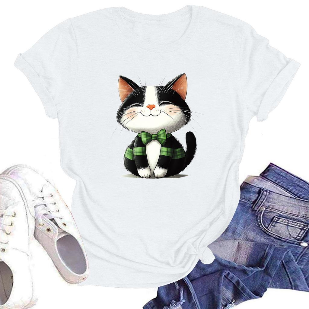 Women's Fashion Printed Round Neck Short Sleeve T-Shirt Pullover Top