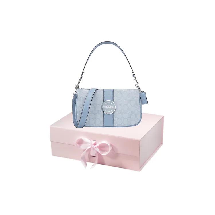 COACH Lonnie Fabric Cow Leather Shoulder Bag , Portable Crossbody Bag Medium Women's Blue (Unisex) Shoulder Bags C8306 SVS9X