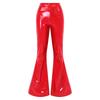 Pantaloni a zampa da donna per discoteca in pelle PU lucida a vita alta con arricciatura posteriore a V a zampa lunghi effetto bagnato
