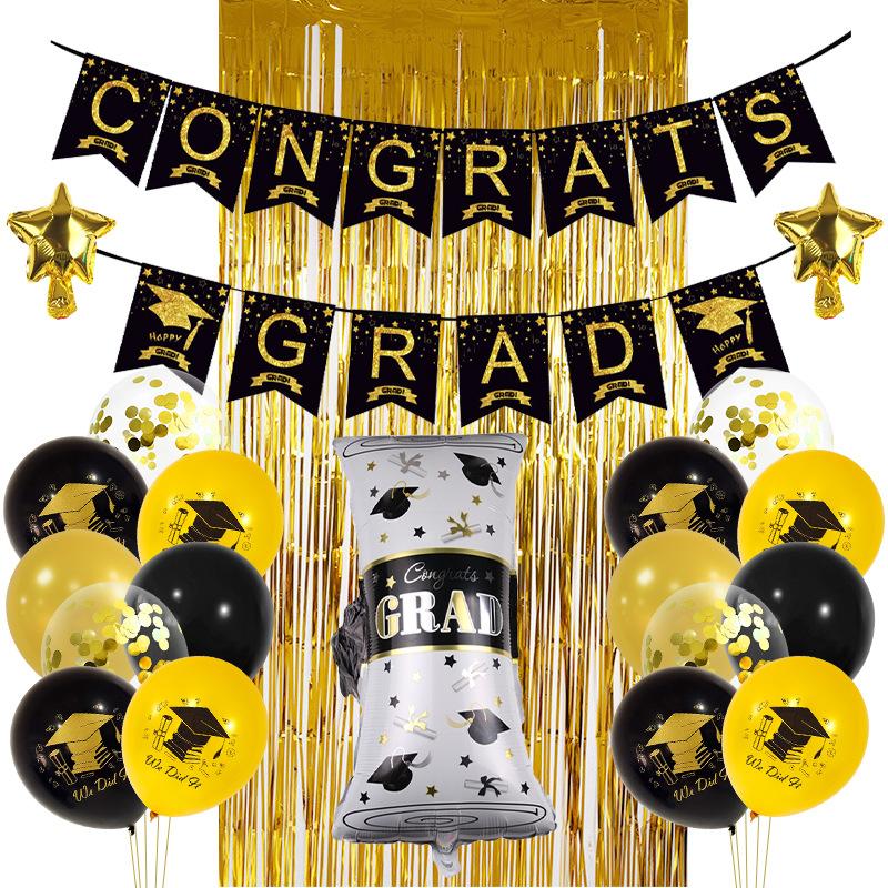 Graduation Season Party Decoration Celebration La Flag Doctor Hat Certificate Spiral Charm Balloon Set Graduation Ceremony Arrangement