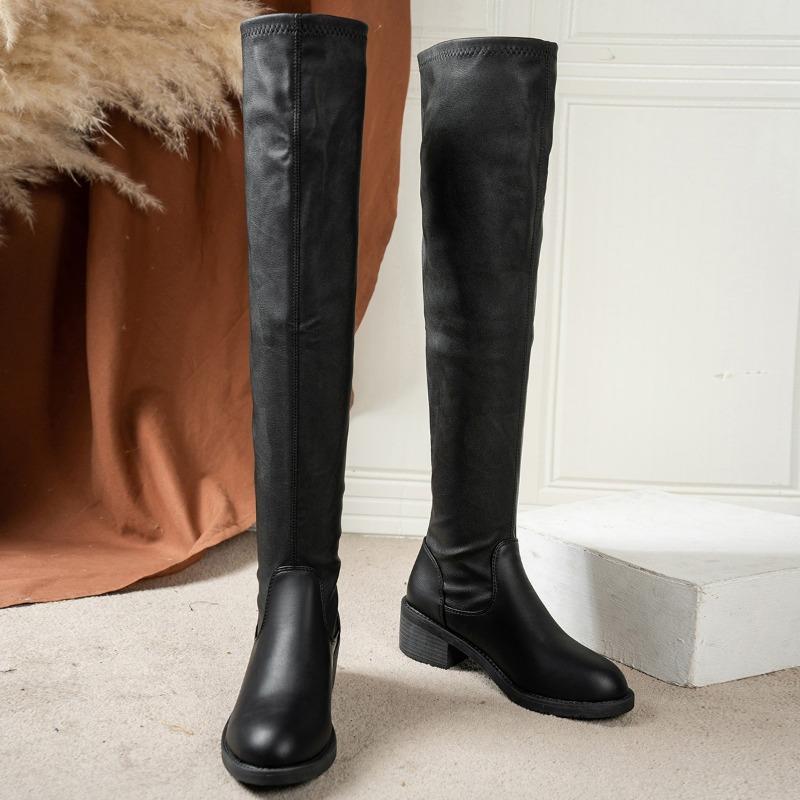 Móda Podzimní a Zimní Nové Kozačky Nad Koleno Dámské Vysoké Kozačky na Blokovém Podpatku 2025