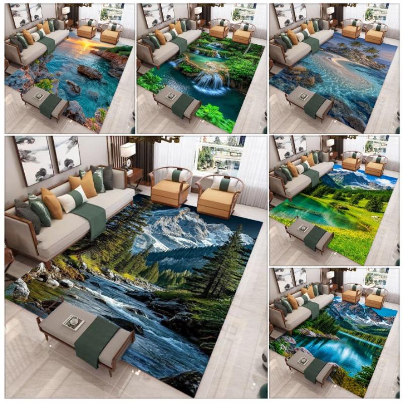 Nature Landscape Carpet Mat Rug Mountain Forest Waterfall Beach Non-Slip Durable Home Decoration Living Room Bedroom Floor Mat