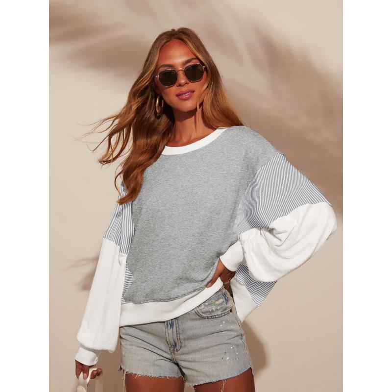 

Весенне-осенняя женская толстовка больших размеров в полоску с круглым вырезом и длинными рукавами XL белый