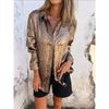 Women's Lapel Collar Long Sleeve Metallic Foil Single Breasted Pocket Loose Casual Shirt Blouse
