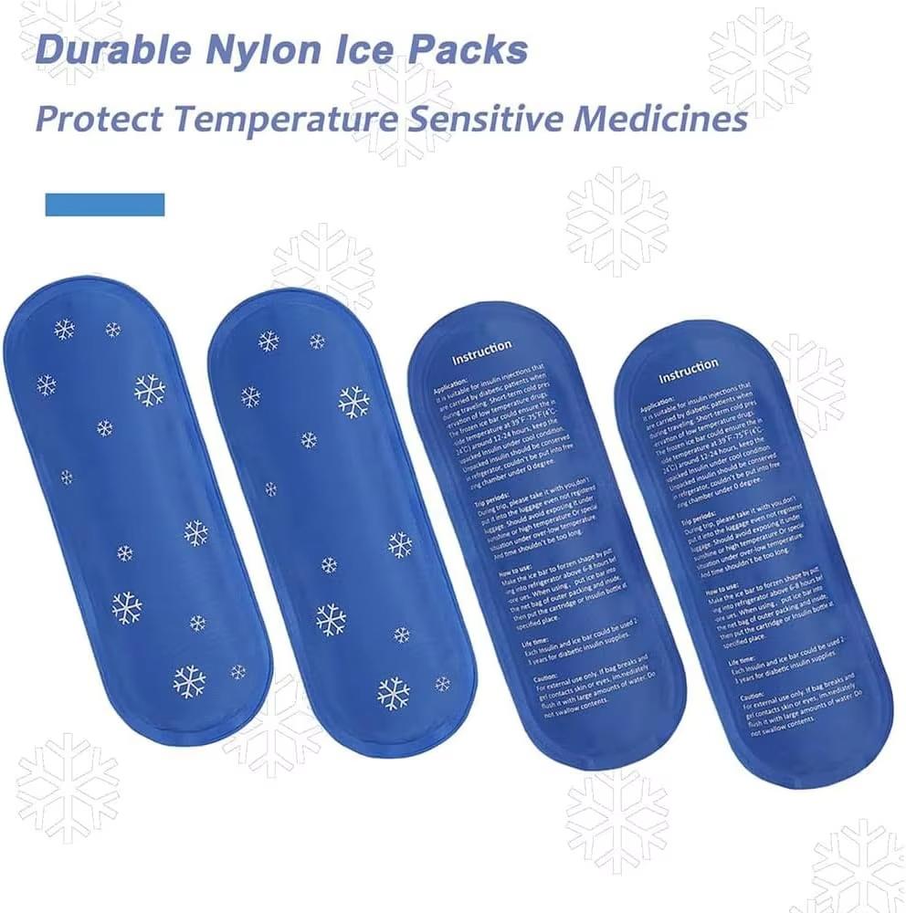 4 Pcs Insulin Ice Pack, Ice Packs for Insulin Cooler Travel Case, Reusable Care Ice Bag, Nylon Material, Ice Packs for Cold Comp
