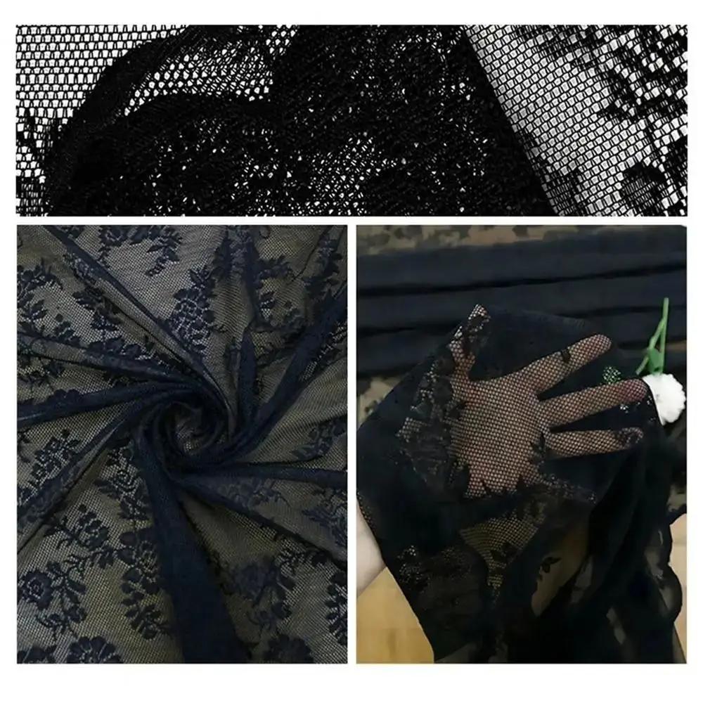 1Pcs Floral Embroidered Lace Curtain 100x200cm Rod Pocket Sheer Curtain Polyester Black Window Drape Shades
