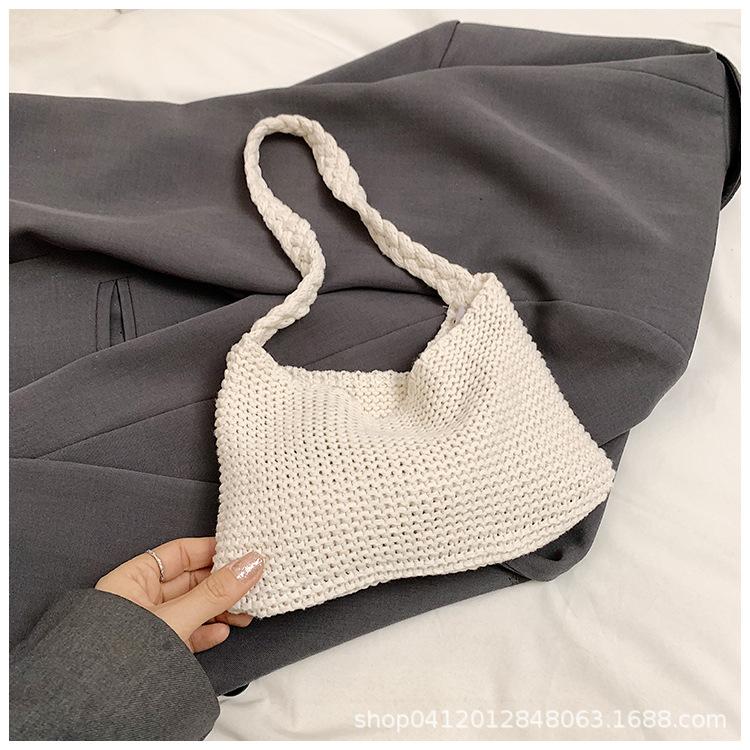

Summer lazy knitted underarm bag 2025 new casual explosive commuter shoulder bag popular cotton thread woven bag білий