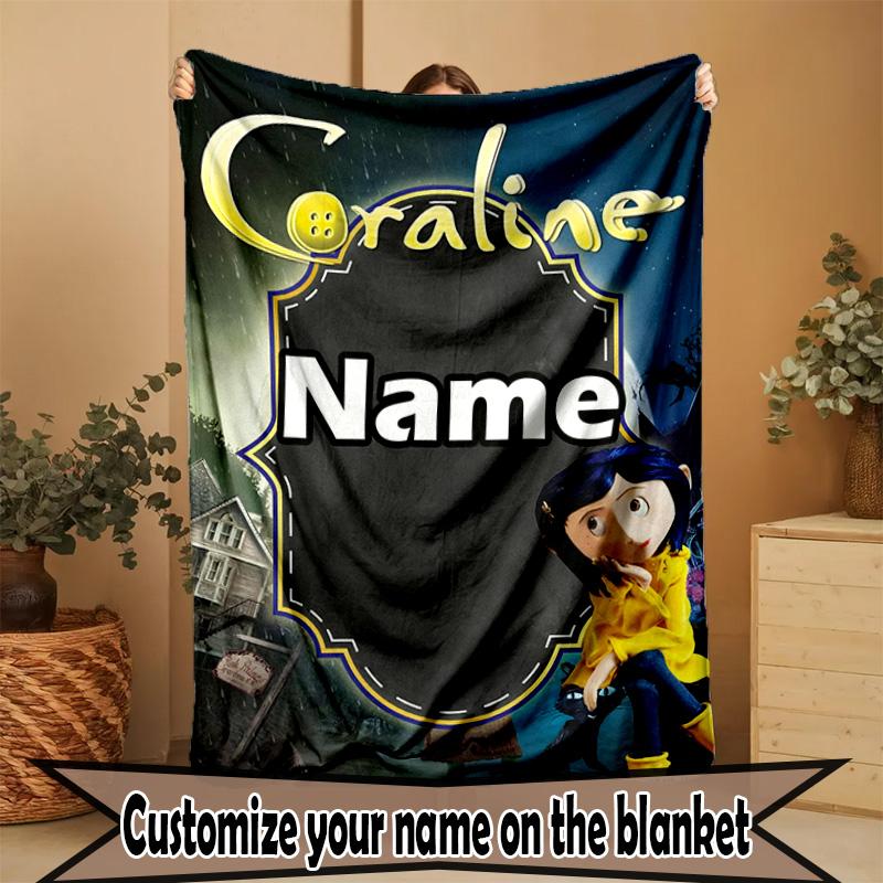 Custom Name Personalized Coraline Print Blanket, Home Decor, Bedroom, Sofa, Camping, Couch, Gifts for Birthday ChristmasEnthusiasts