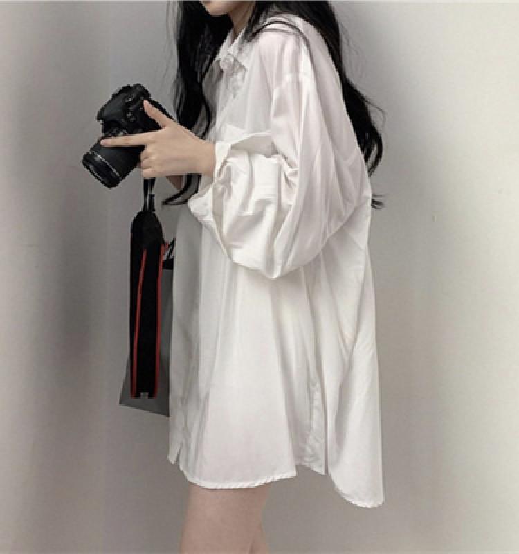 Lazy Wind Weißes Sonnenschutzhemd Damen Dünner Abschnitt des Langen Abschnitts Hemd Jacke Langärmlig Damenoberteile Temperament Elegant Mode Top