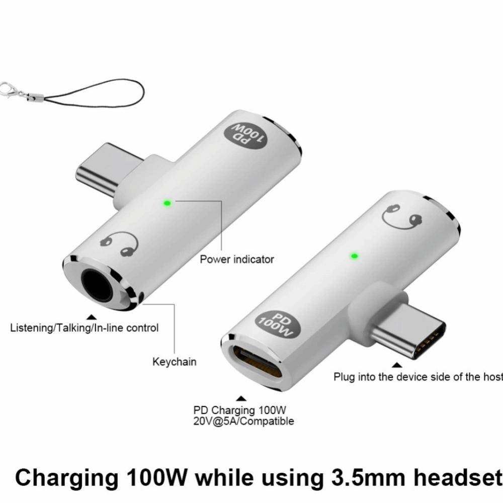 PD 100W USB C To 3.5mm Adapter Converter USB C Charge Adapter 2-in-1 Audio Adapter Mobile Phones