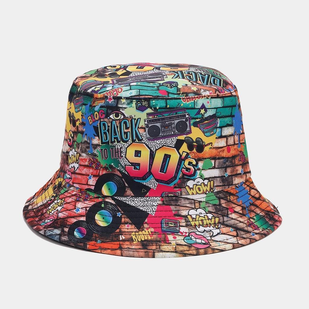 Chapeau de pêcheur en sergé de coton style graffiti rétro avec protection solaire pour les activités de plein air en été
