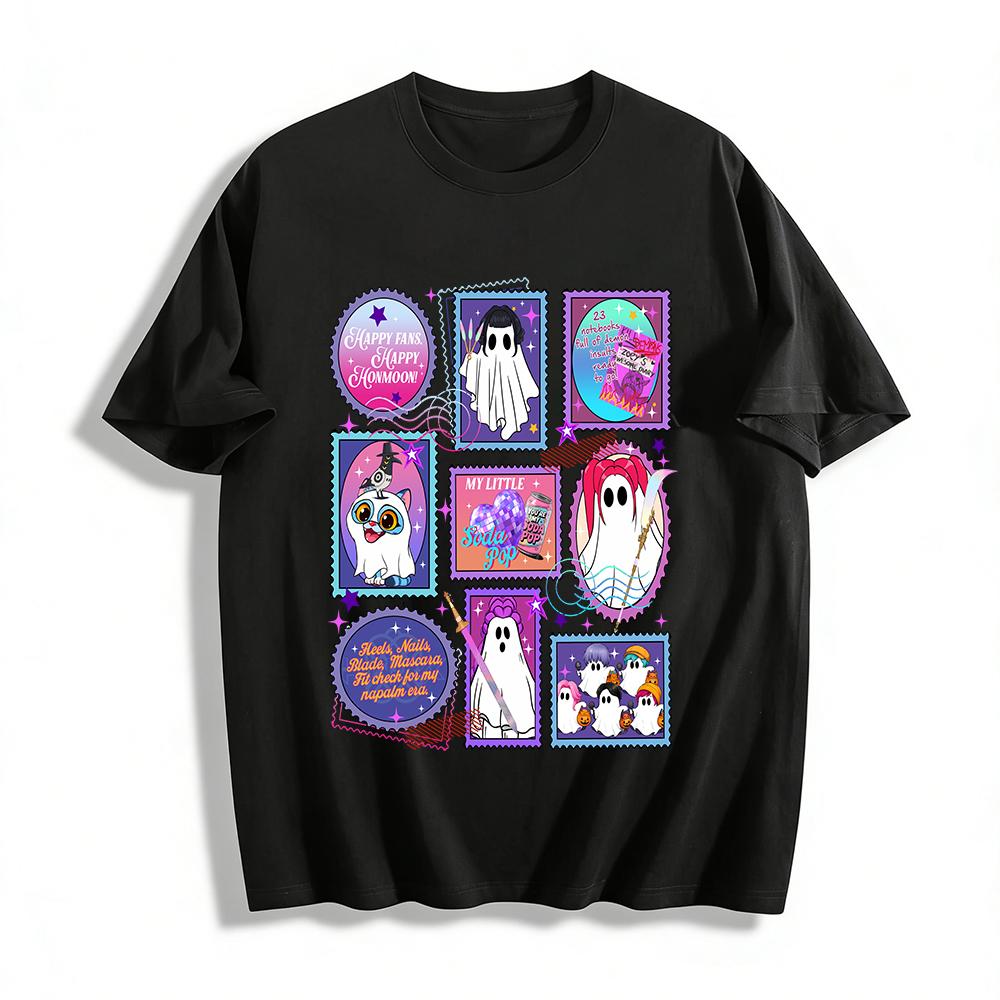 

Halloween Themed Funny Ghost Print T-Shirts Casual Loose Tops For Men And Women Pure cotton T-shirt XXS