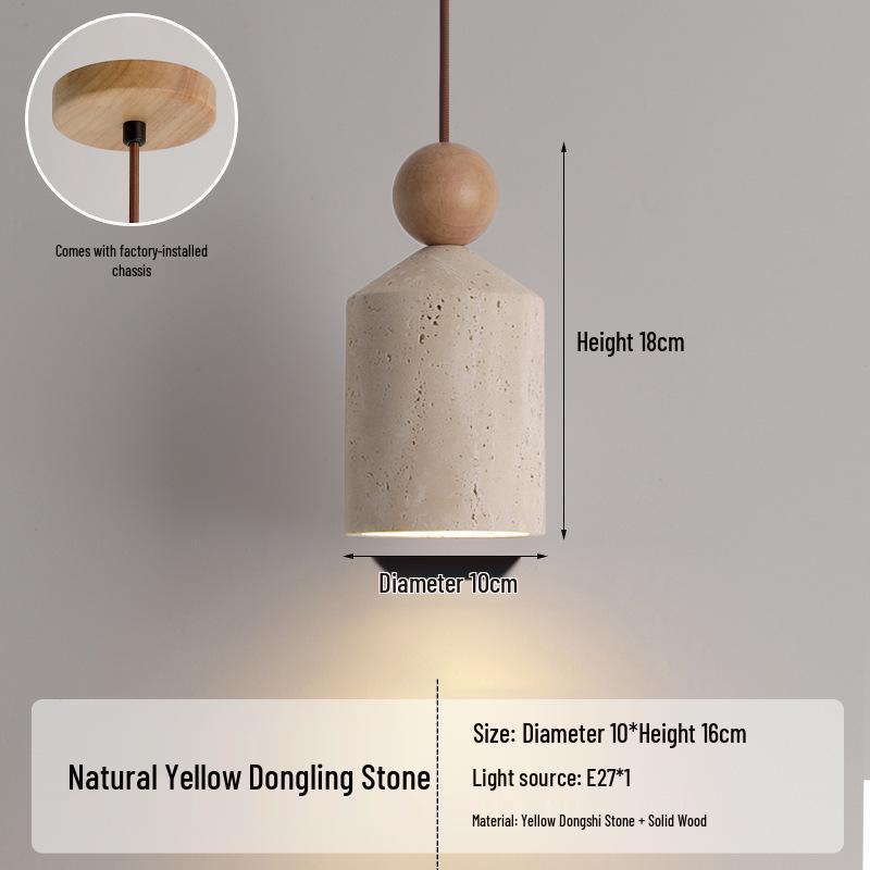Yellow Travertine Pendant Light - Retro Cream Wabi-sabi Style for B&B, Restaurant, Bedroom, or Bedside.