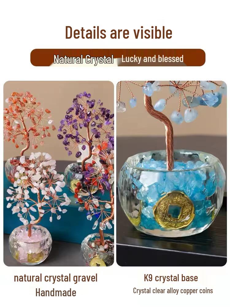 Natural Crystal Money Tree for Wealth & Prosperity - Decorative Ornament for Home, Office, or Desk