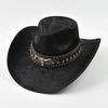 Fashion Cow Head Decorate Western Cowboy Hat Faux Leather Vintage Gentleman Jazz Hats for Men Panama Cowgirl Hat
