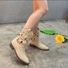 Fashion Luxury New Western Cowboy Boots Embroidered Hollow Women's Thick Heel Knight Boots Ethnic Style Retro Casual Ancient Short Boots