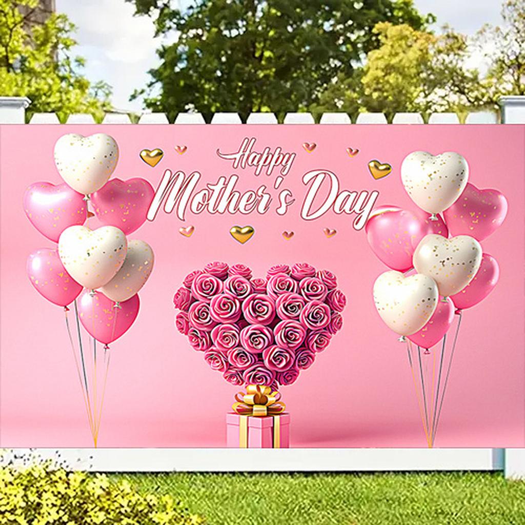Happy Mother's Day Backdrop for Photography Love Heart Pink Balloons Floral Flower Mother's Party Decor Background Photo Studio