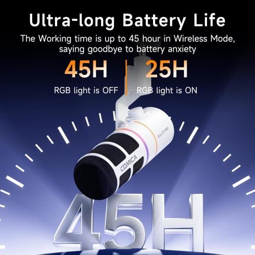 COMICA 2025 Innovation: EJoy D10 Pro (White) Wireless Dynamic Microphone with USB/XLR Digital and Analog Dual Output, Unidirectional Gaming Microphone