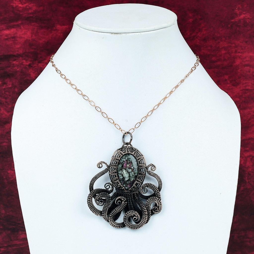 Eudialyte Pendant Copper Wire Wrapped Pendant Octopus Jewelry Genuine Gemstone Pendant Handmade Pendant Copper Wire Jewelry Anniversary Gift