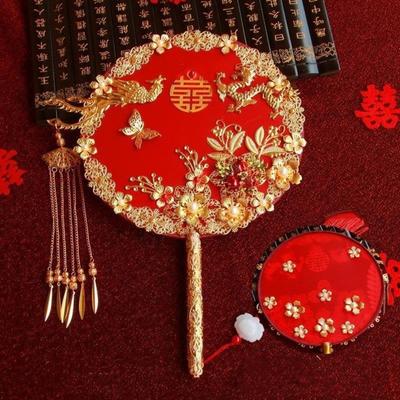 Traditional Chinese Style Bride Group Fan Vintage Flower Decorative Fan Xiuhe Fan Handmade Bridesmaid Group Fan Photography