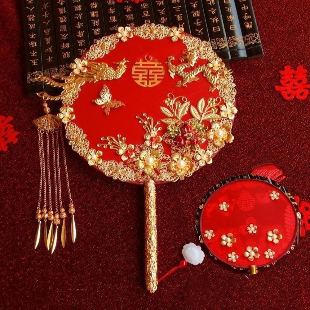 Handmade Bride Hand Held Fan Chinese Style Hanfu Fan Elegant Bride Group Fan  Dance Performance