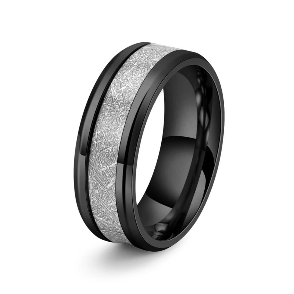 Titanium Steel Ring for Men Frosted Texture Inlaid Carbon Fiber Fashion Jewelry Simple Silver White Casual Style