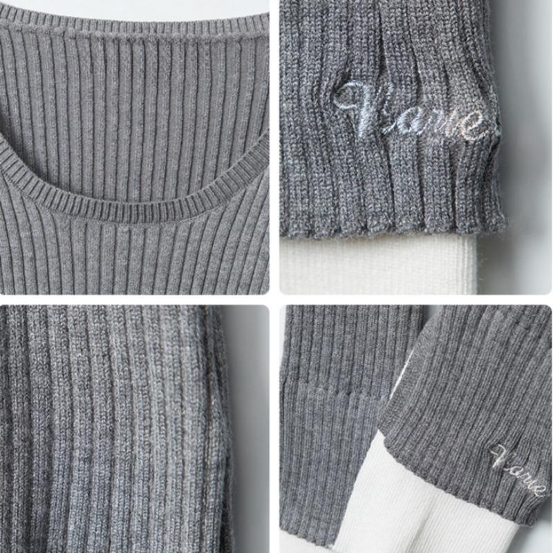 Spring and Summer Women's New Pullover Solid Color Casual Simple Long Sleeve Square Collar Short Slim-fit Sweater