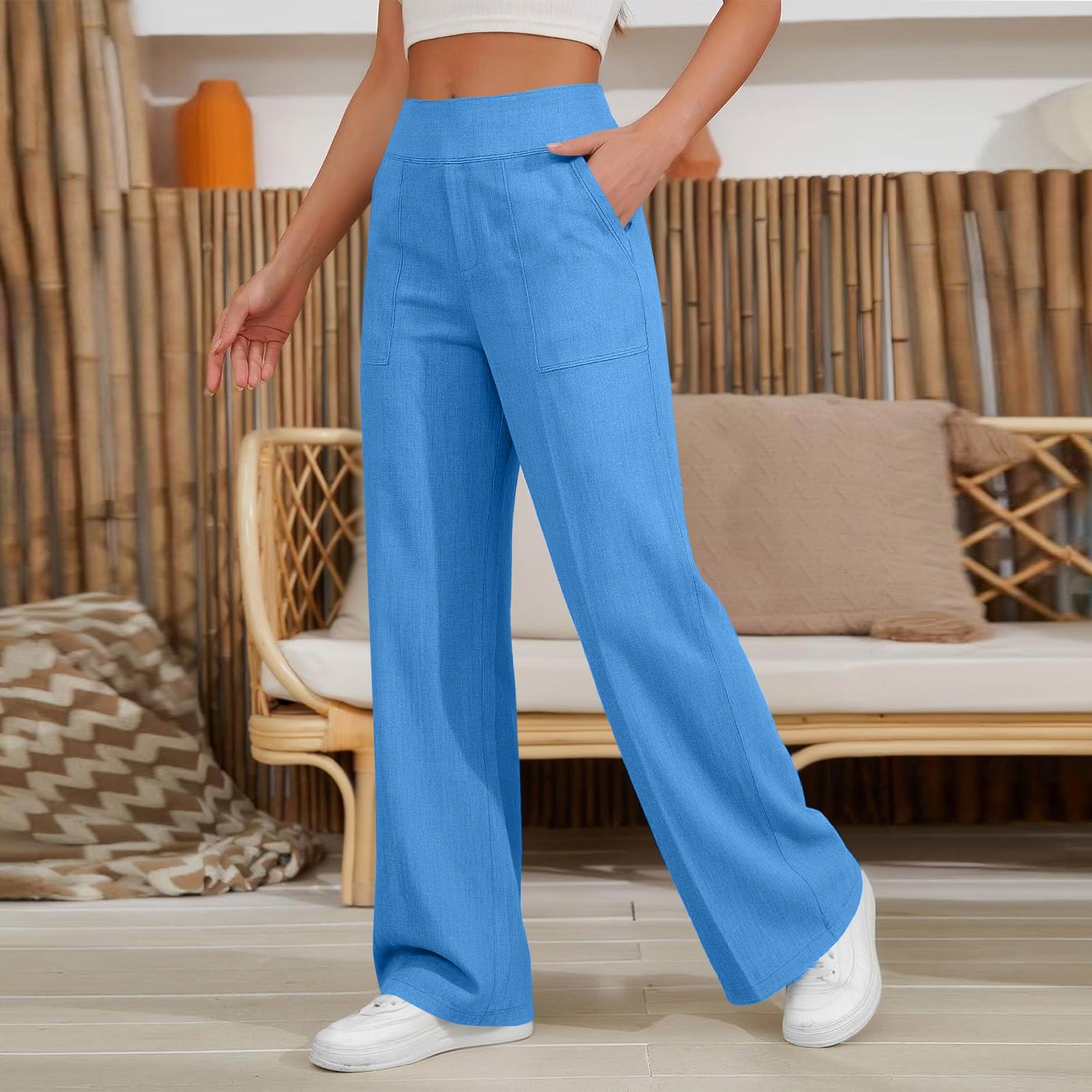 

Women s Casual And Fashionable Color Loose Pants With Pocketes XL