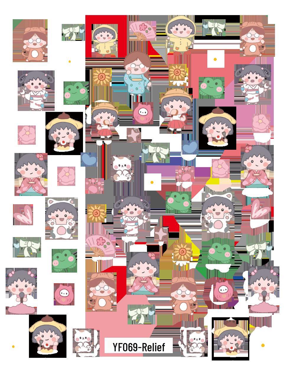 3D наклейки для ногтей и наклейки с вишней Chibi Maruko-chan для телефонов и чашек Embossed style [7.2*9.3cm]