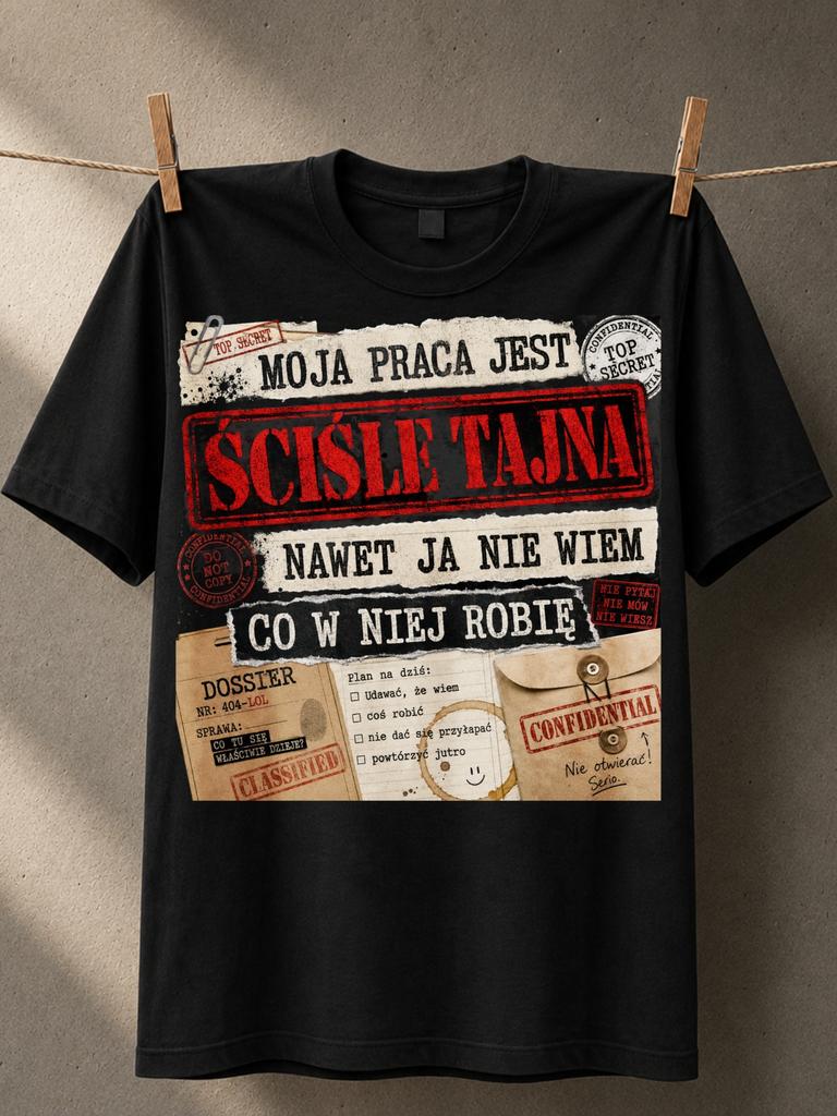 Moja Praca Jest Scisle Tajna Dossier Collage Classified Papers Stamps Checklist Vintage Secret Unisex All Tshirt