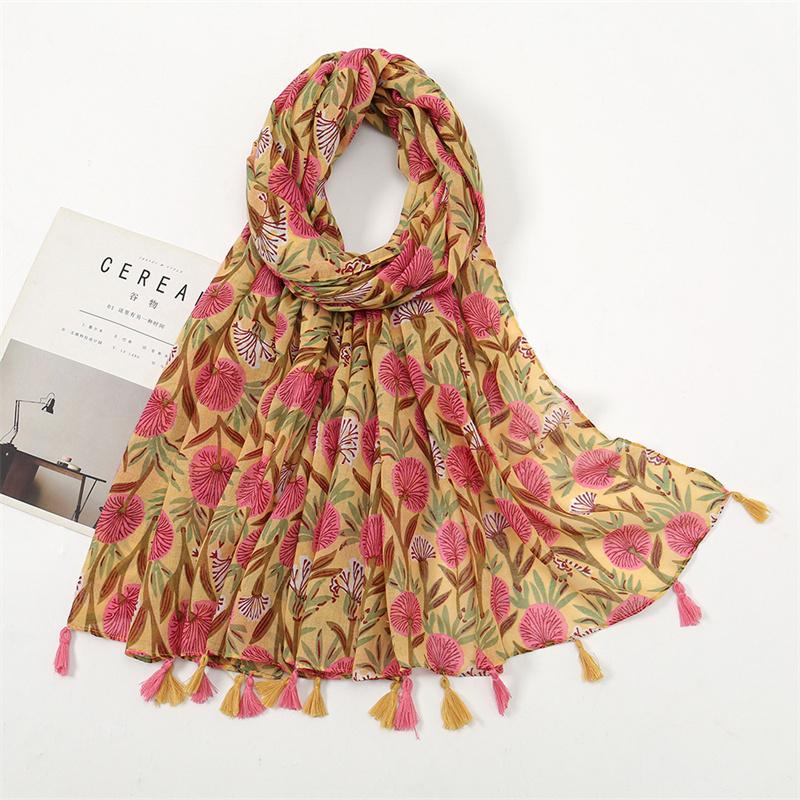 Fashion Luxury Petal Floral Tassel Viscose Shawl Scarf Lady High Quality Wrap Pashmina Stole Bufandas Muslim Hijab 180*90Cm