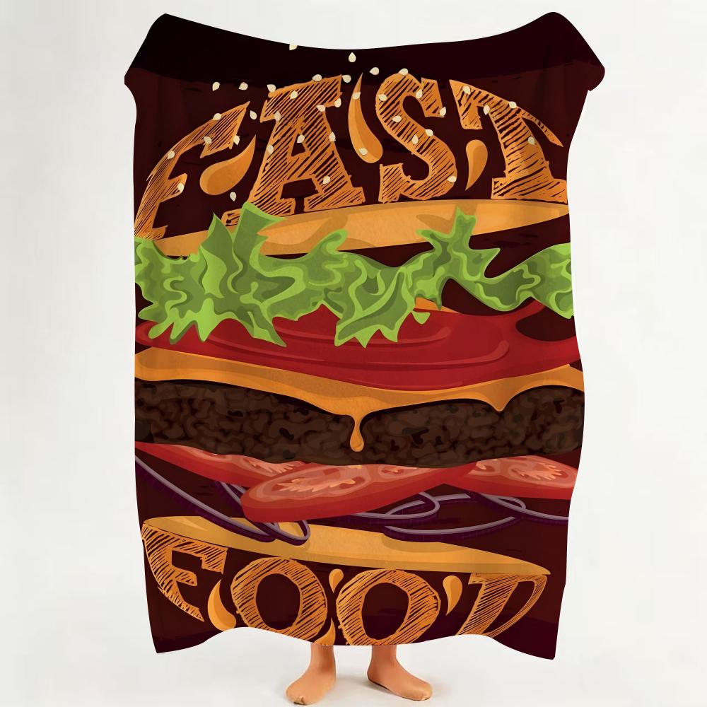Food H Hamburger P Pizza Throw Flannel Throw Blanket Suitable for Sofa Living Room Bedroom
