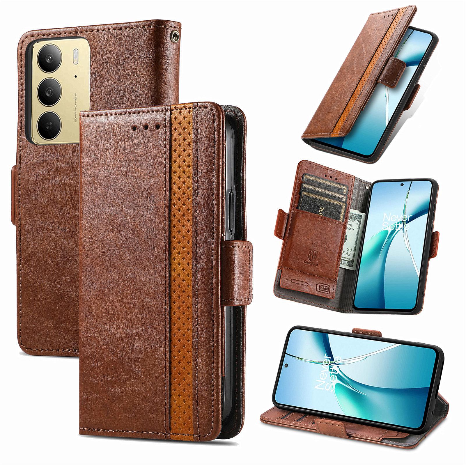 

Для Realme C75 4G Чехлы для телефонов CASENEO Чехол из ПУ кожи Подставка с кошельком с RFID-блокировкой Dark Brown