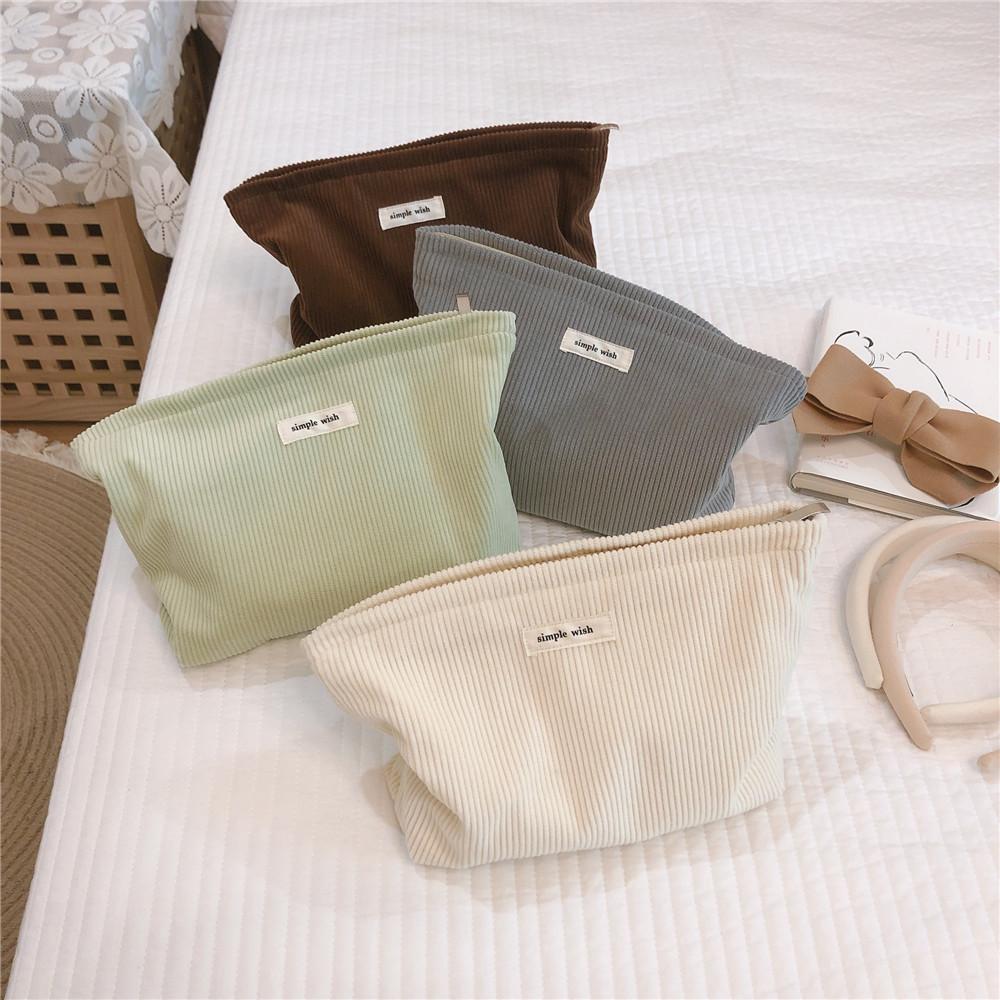 135 Solid Color Makeup Storage Pouch Wear-resistant Corduroy Toiletries Cosmetic Organizer Bag for Women and Teen Girls